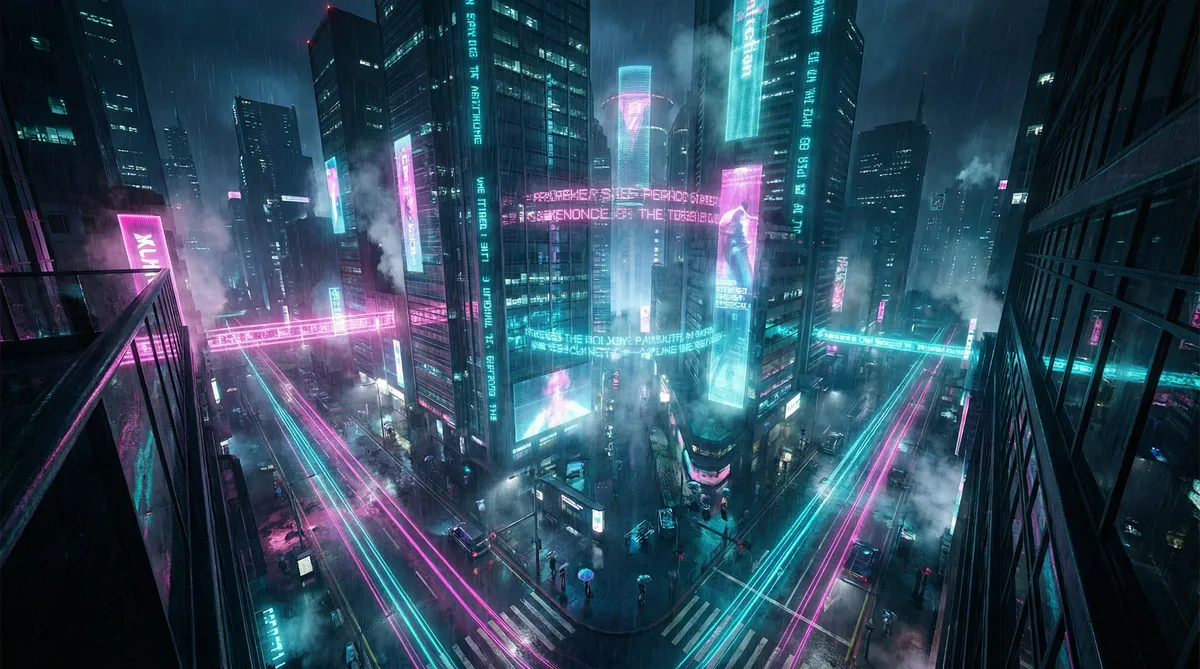 佐伯春菜 竖屏短剧平台首页背景 - 赛博朋克都市夜景